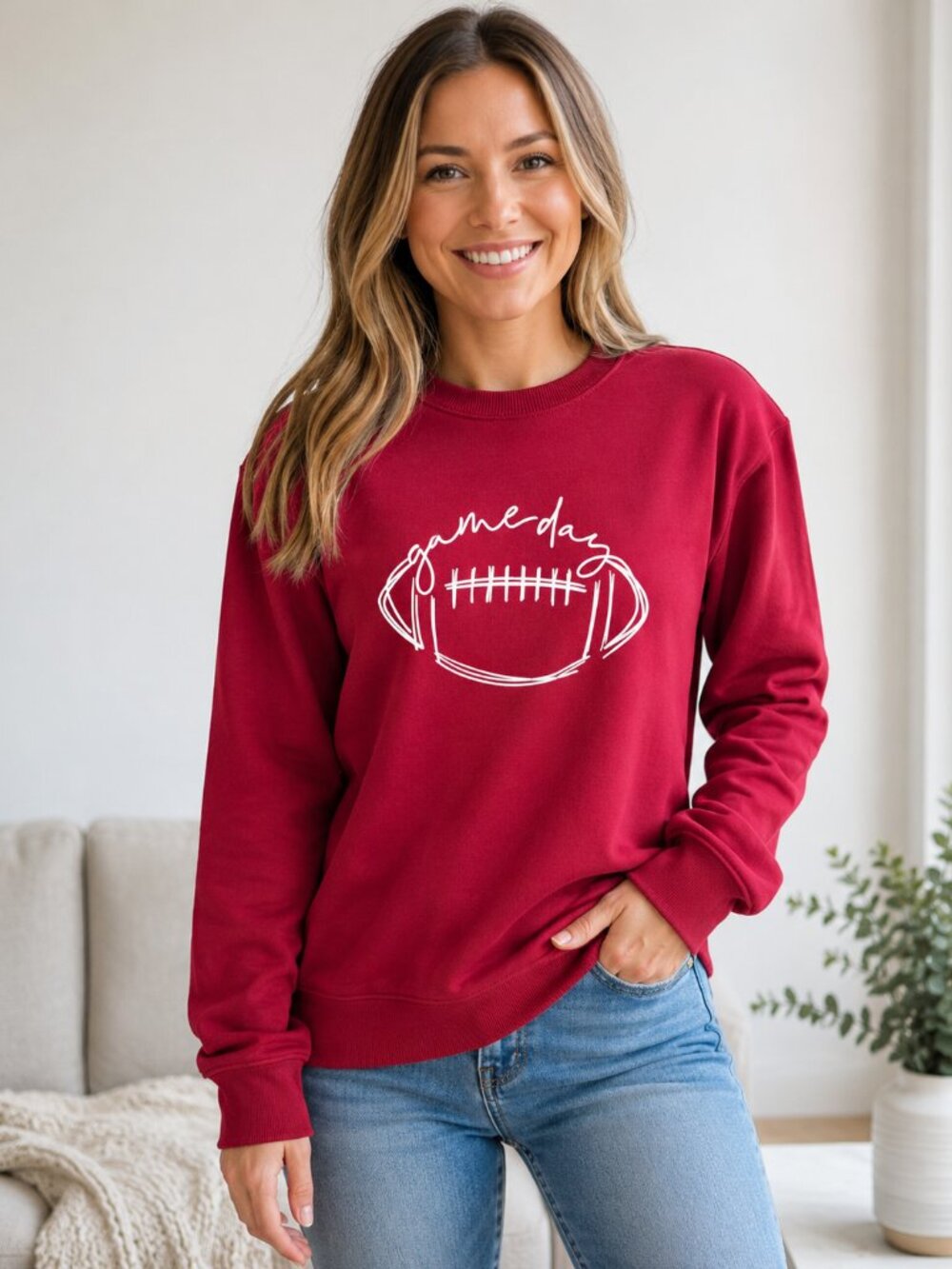 Game Day Football Burgundy Crewneck Sweatshirt Size Medium